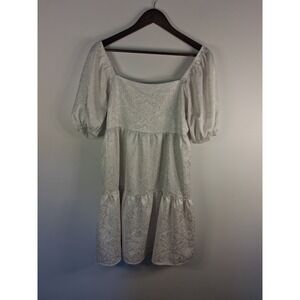Regencycore] Sugar + Lips Babydoll Dress Women Medium White Jacquard Puff Sleeve
